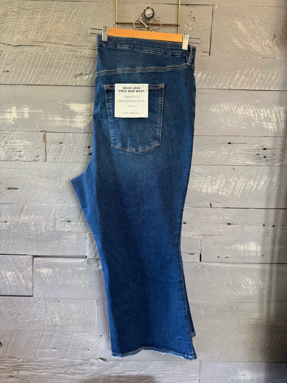Good American Dark Blue Denim Good Legs Crop Mini Boot Jeans